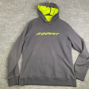 Dynafit Logo Cotton Hoodie Mens Medium Grey Lime Green Pullover 070532